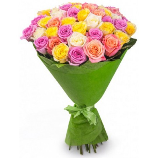 Букет из разноцветных роз 41 шт. " Весенний сад "